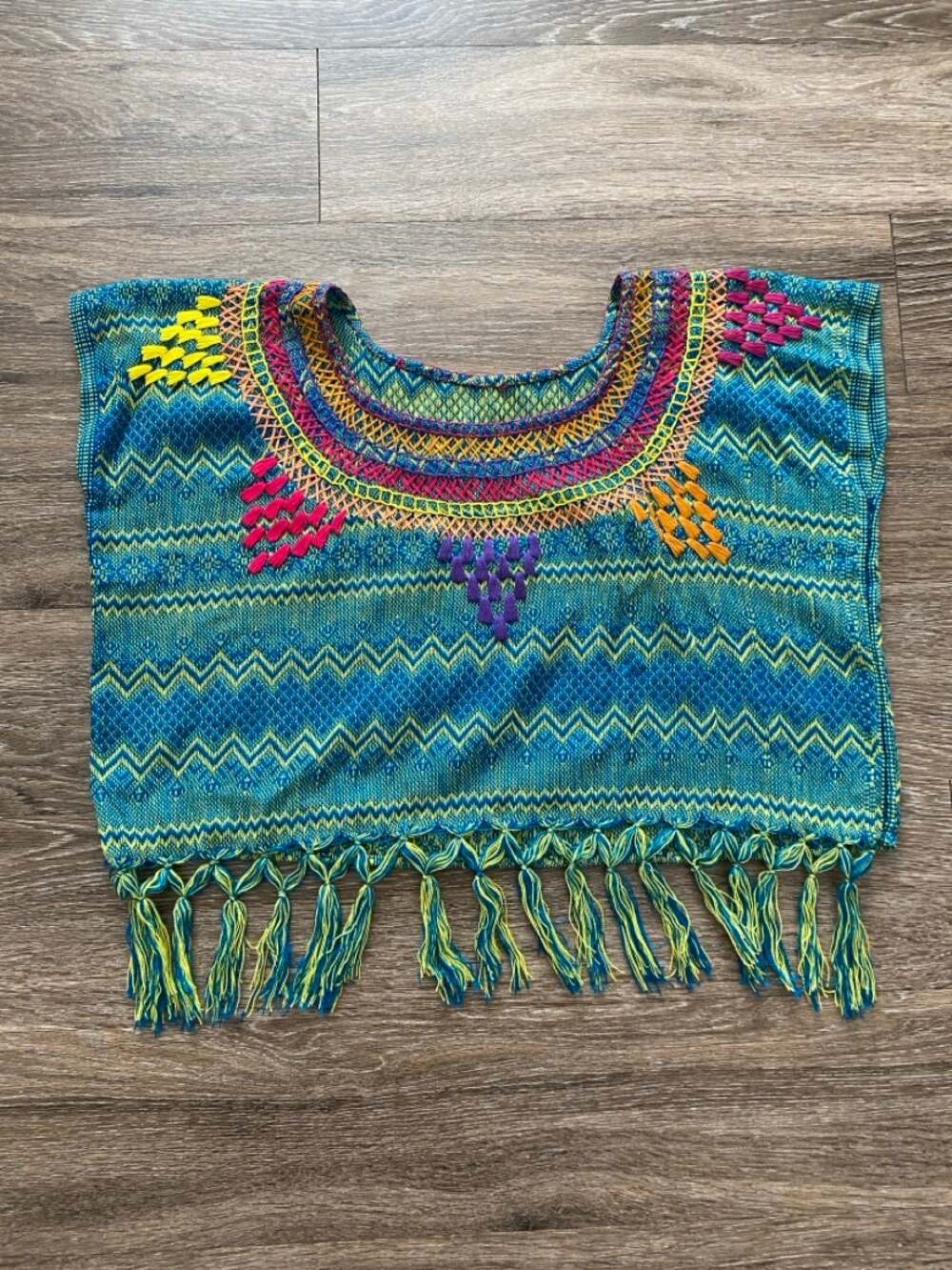Handmade Mexican Huipil Crop Top Woven Fringe Embroidered Blouse S/M Boho